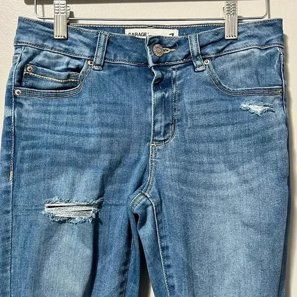 Garage Mid Rise Skinny Destroyed Jeans Medium Faded Wash - Picture 3 of 12